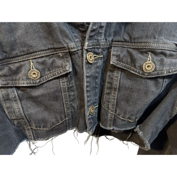 Nasty Gal Cropped Black Jean Denim Jacket Raw Hem Womens M/L - Picture 3 of 7